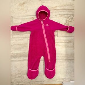 Pink North Face fleece onesie coat 12-18 months